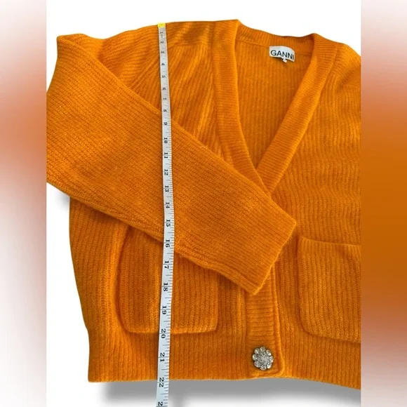 GANNI Soft Alpaca/Wool Knit Orange Cardigan Jewel Buttons Size XL - Picture 7 of 10